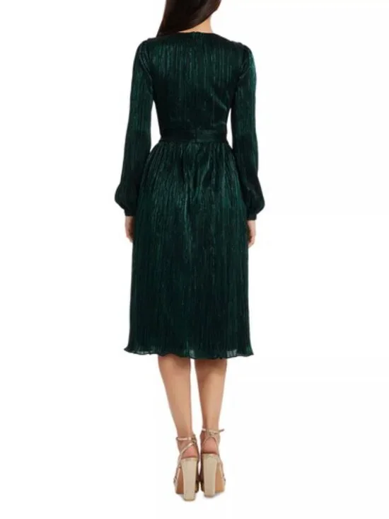 Dress The Population Deep Green Holly Metallic Plissé Dress - Picture 2 of 3